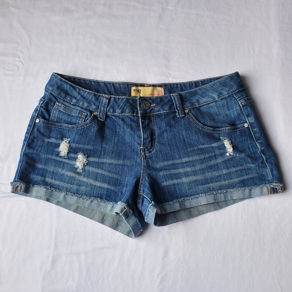 Distressed denim short shorts
